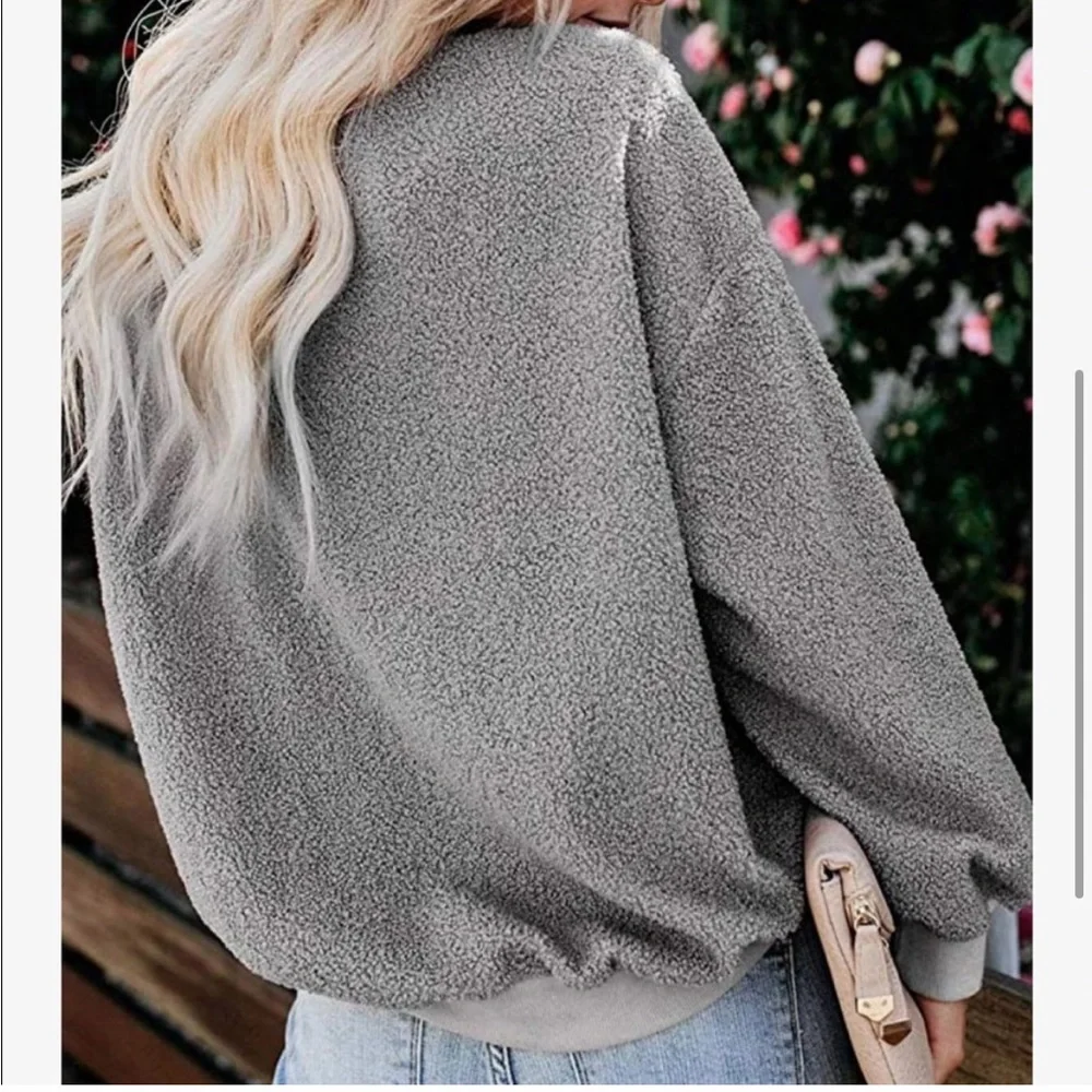 Womens Fuzzy Sherpa Fleece
Crewneck Pullover - Picture 3 of 5